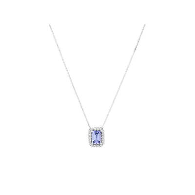 Halo Pendant With Tanzanite & 0.17 Carat Tw Of Diamonds In 14kt White Gold