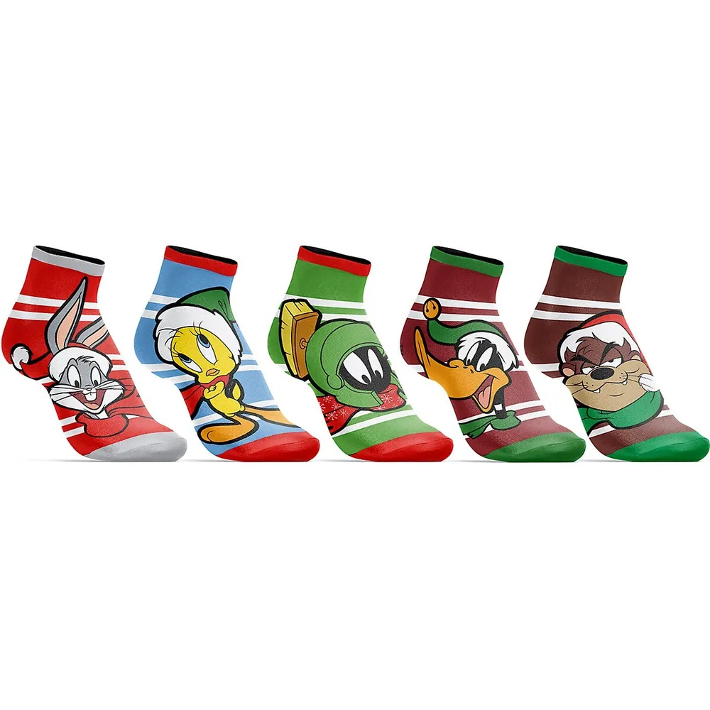 Bioworld Looney Tunes Christmas Characters 5 Pack Womens Juniors Ankle  Socks