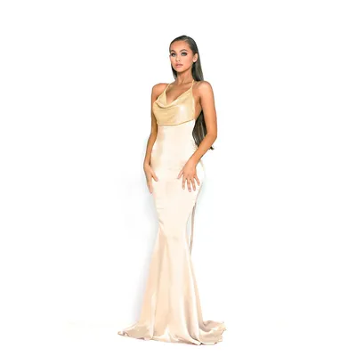 Ps1913 Halter Neck Gown With Silk Finish