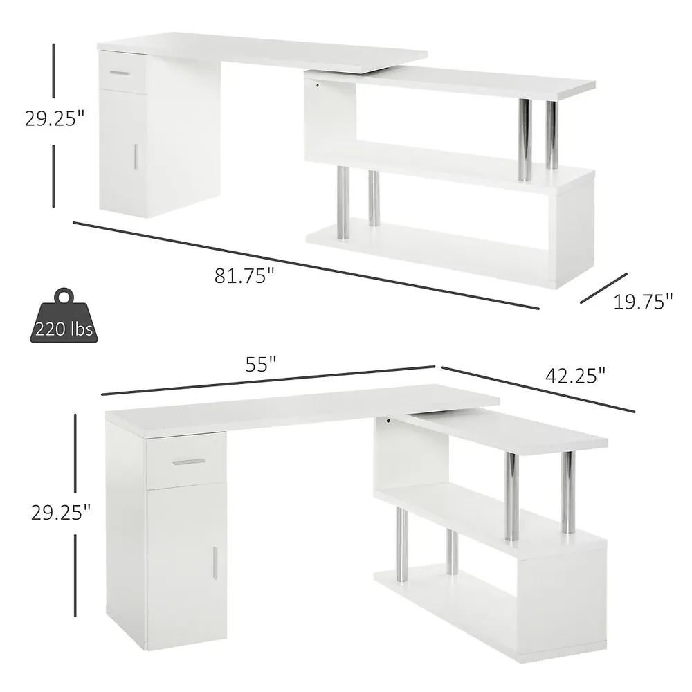L-shaped Rotating Desk With Cabinet And Drawer