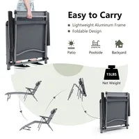 Patio Folding Aluminum Lounge Chair Chaise Adjustable Back Armrest Headrest
