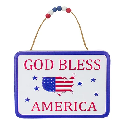 8.75" Metal Patriotic "god Bless America" Sign With Stars Wall Decor