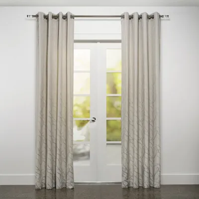 Ready Made Curtain With A Linen Look Jacquard Branch Design, 8 Metal Grommets, Corner Weights 54"x95"