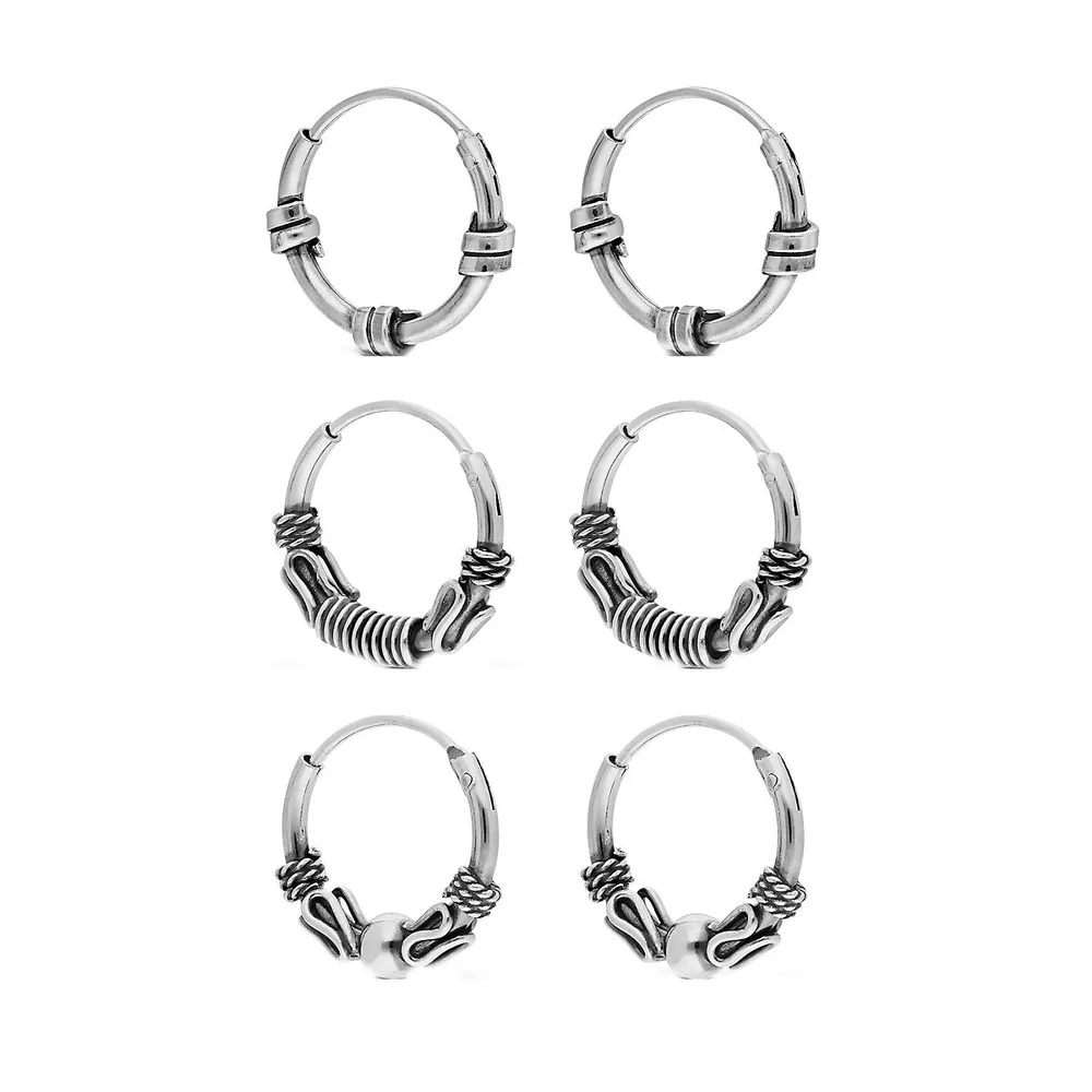Sterling Silver Mini Bali Hoop Trio Earrings