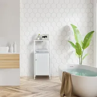 Bathroom Floor Cabinet Side Storage Organizer With Open Shelf & Adjustable Shelf