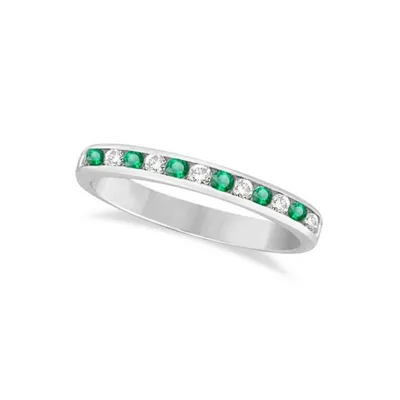 Channel-set Emerald And Diamond Ring Band 14k White Gold (0.40ctw)
