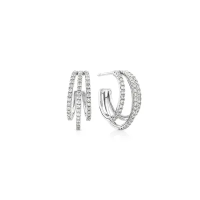 Illusion Hoop Earrings With 0.50 Carat Tw Of Diamonds In Sterling Silver