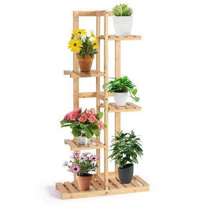 5 Tier 6 Potted Plant Stand Rack Bamboo Display Shelf For Patio Yard