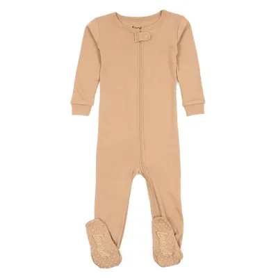 Kids Footed Sleeper Cotton Neutral Solid Color Pajamas
