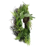 Green And Brown Foliage Artificial Spring Wreath With Nest - 24-inch, Unlit