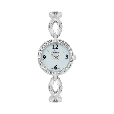 Womens 25mm Metal Bracelet Watch, Jewelry-clasp Closure, Round Analog, Removable Links, Crystals, Mother Of Pearl Dial