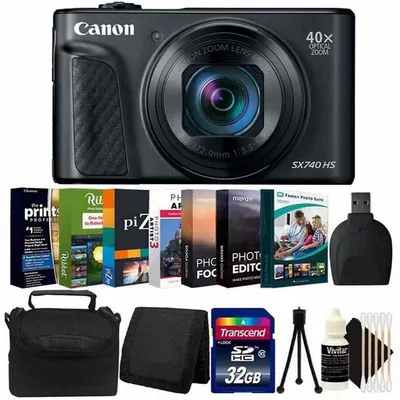 Powershot Sx740 Hs Digital Camera (black) + 32gb Memory Card + Wallet + Reader + Photo Editor Bundle Software Kit