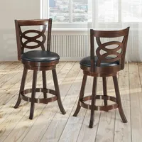 Set Of 2 Bar Stools 24'' Height Wooden Swivel Backed Dining Chair Home Kitchen