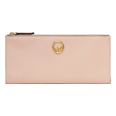 F Is Light Rose Calf Leather Double Zip Long Wallet