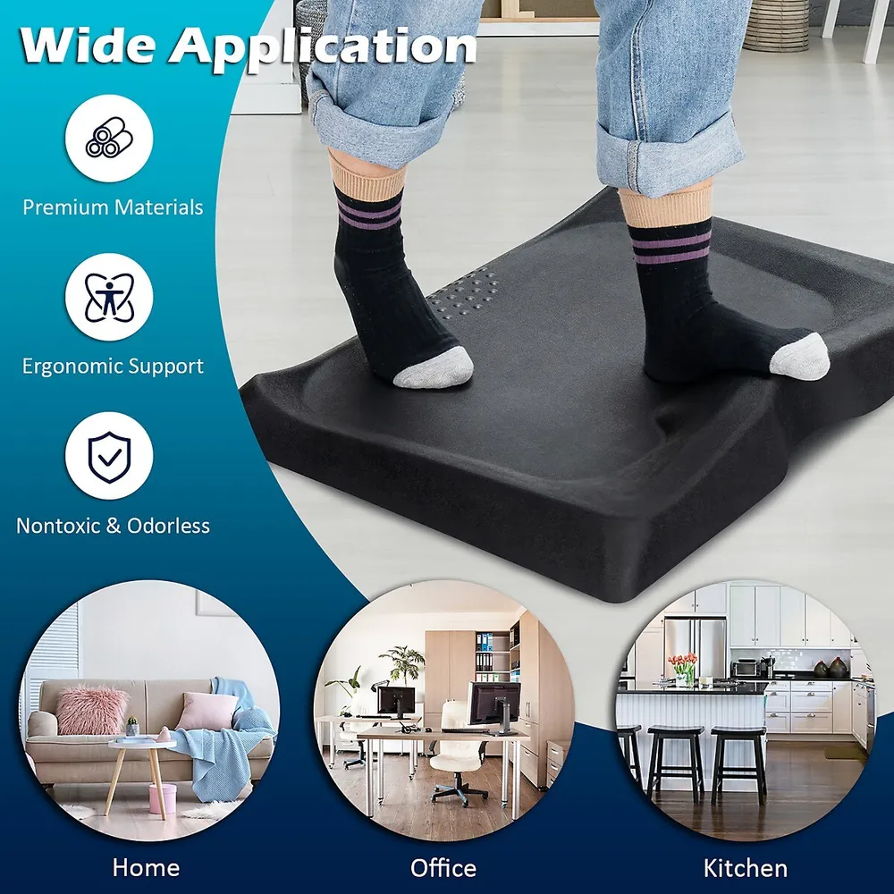 Costway Anti-Fatigue Standing Desk Mat with Massage Roller Ball and Points-Black