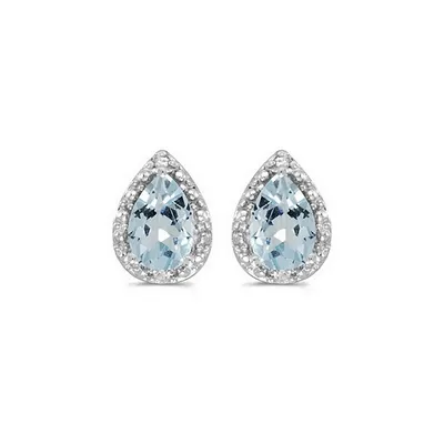 Pear Aquamarine And Diamond Stud Earrings 14k White Gold (1.22ct)