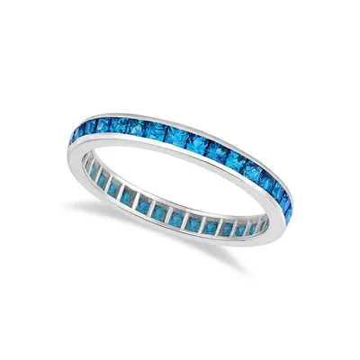 Princess-cut Blue Topaz Eternity Ring Band 14k White Gold (1.36ct)