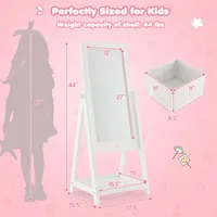 Kids Freestanding Full Length Dressing Floor Mirror With Shelf Storage Bin White