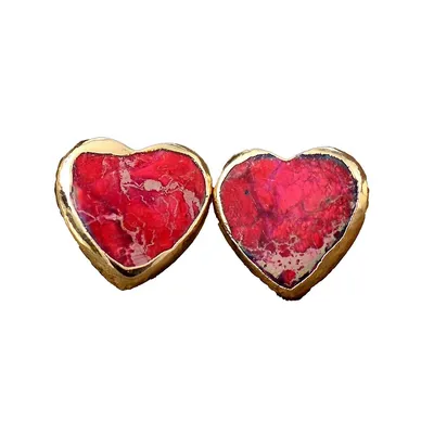 Jasper & Goldtone Heart Stud Earrings