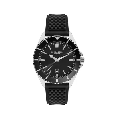 Men's Lc07361.351 3 Hand Silver Watch With A Black Silicon Strap And A Black Dial