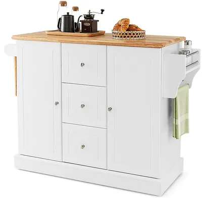 Kitchen Island On Wheels Rolling Utility Cart Drawers Cabinets Spice Rack Black/white