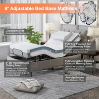 Costway Txl Adjustable Bed Base With 8 Inch Cool Gel Infused Memory Foam Mattress