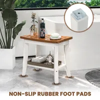 20" X 13" Waterproof Hdpe Shower Bench 2-tier Bath Spa Stool Off White & Brown