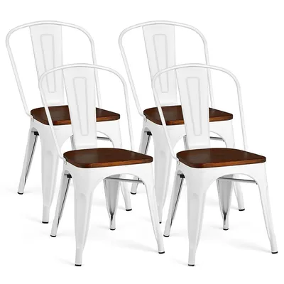 Set Of 4 Tolix Style Metal Dining Chair Wood Seat Stackable Bistro Cafe