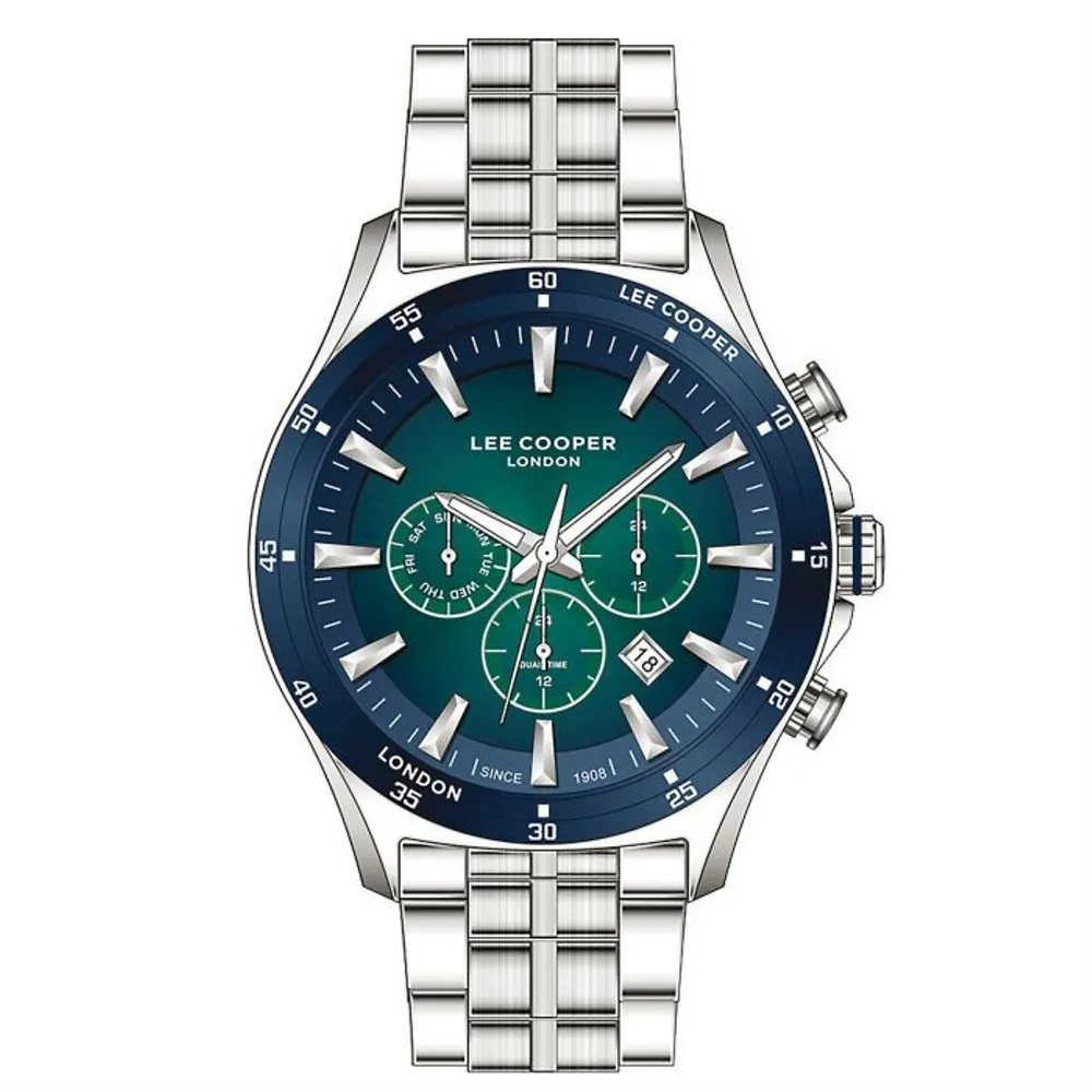 Men's Lc07375.390 Chronograph Silver Watch With A Silver Metal Band And A Blue Dial
