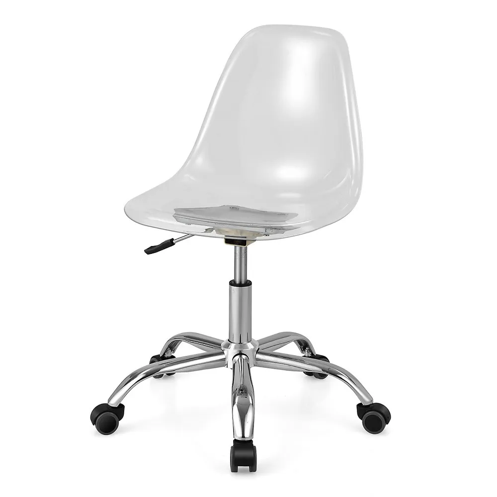 Rolling Acrylic Armless Desk Chair Swivel Vanity Ghost Chair Adjustable Height