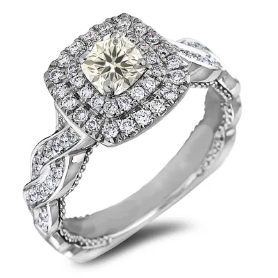 14k White Gold 0.92 Cttw Canadian Diamond Double Halo Engagement Ring