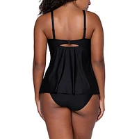 Women's Black Tori A-line Adjustable Straps Back Hook Closure Swimwear Tankini