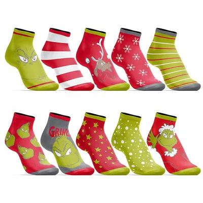 The Grinch Womens Ankle Socks 10 Pack