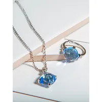 Rhodium-plated Sterling Silver Synthetic Blue Quartz & Cubic Zirconia Pendant Necklace