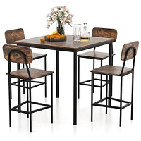 5-piece Industrial Dining Table Set With Counter Height & 4 Bar Stools