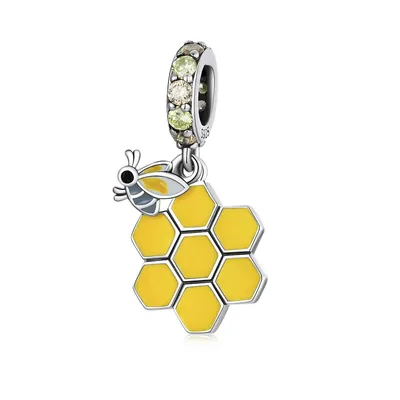 Sterling Silver Yellow Honeycomb Bee Dangling Charm