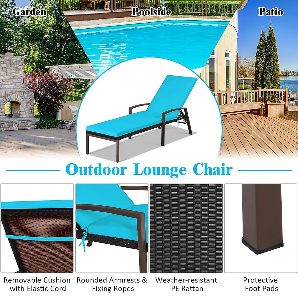 Costway Patio Rattan Lounge Chair Chaise Recliner Back Adjustable