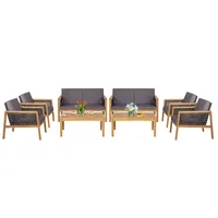 8pcs Patio Rattan Furniture Set Acacia Wood Cushioned Sofa