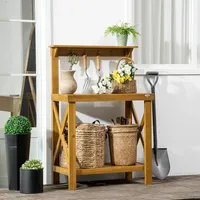 Outdoor Potting Bench Table With Storage Shelf And Top Hook