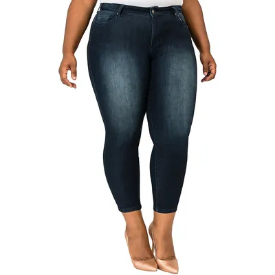 Plus Women's Curvy Fit Indigo Rinsed Cropped Skinny Jeans