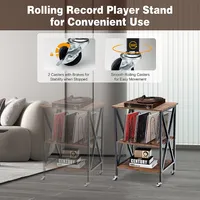 3-tier Rolling Turntable Stand Vinyl Record Storage Shelf With 3 Dividers & Wheels