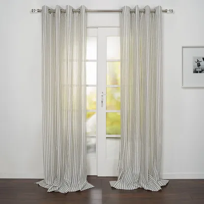 Ready Made Curtain Striped Semi Sheer Nautical Look , 8 Metal Grommets,corner Weights 58"x95" Navy Color