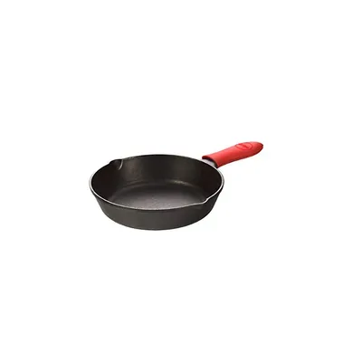 Seasoned Cast Iron Skillet With Red Handle Holder