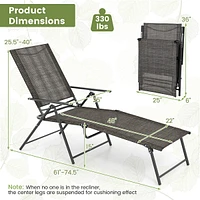 2 Piece Patio Folding Chaise Lounge Chairs With 6-level Backrest Reclining