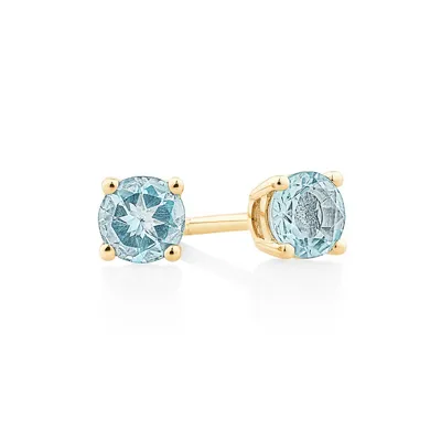 Stud Earrings With Aquamarine In 10kt Yellow Gold