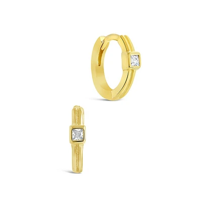 Sterling Silver Square Cut Cz Micro Hoops