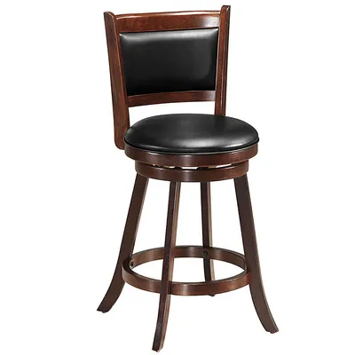 24'' Swivel Counter Height Stool Wooden Dining Chair Upholstered Seat Espresso