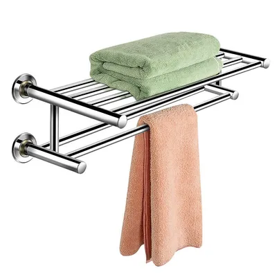 Wall Mounted Towel Rack Rail Holder Storage Shelf Stainless Steel Bathroom