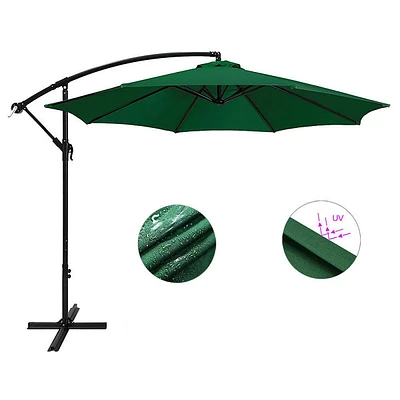 10ft Outdoor Patio Umbrella, Offset Umbrella with Cross Base Banana Shape Sunshade Green