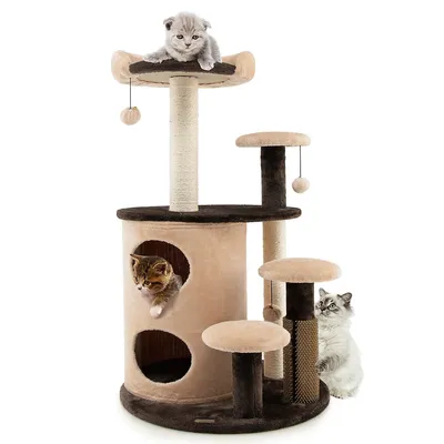 40" Cat Tree Tower Multi-level Activity With 2-tier Cat-hole Condo